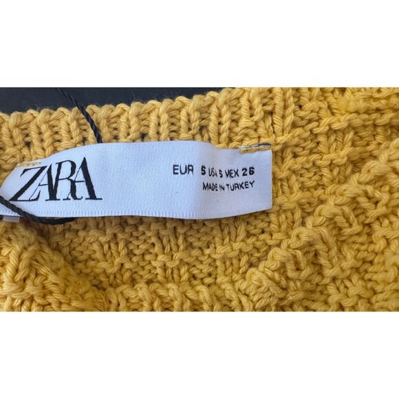 NWT ZARA Small Yellow Knit Crop Top W/ Floral Strap Dainty Detail Cotton - Picture 3 of 13